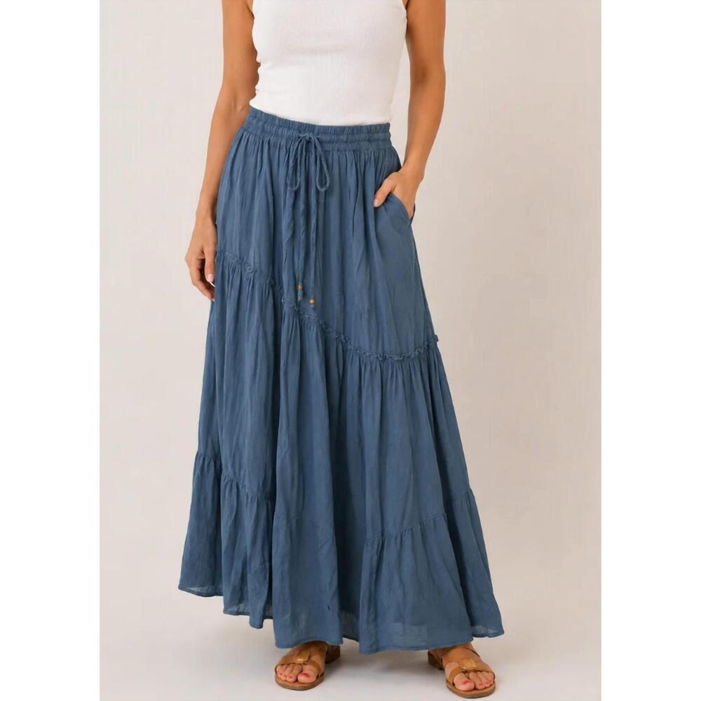 NEW CAMILLE & CO walk on by maxi skirt in blue